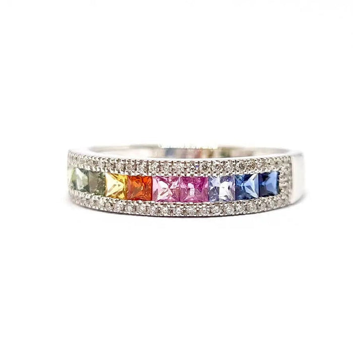 Bague Alliance saphirs multicolores diamants or blanc 58 Facettes