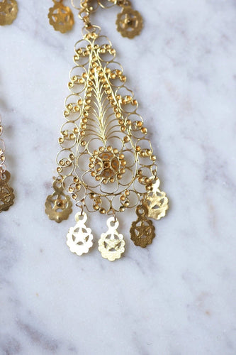 Boucles d'oreilles gouttes pendantes orientales en or jaune filigrané, vintage 58 Facettes