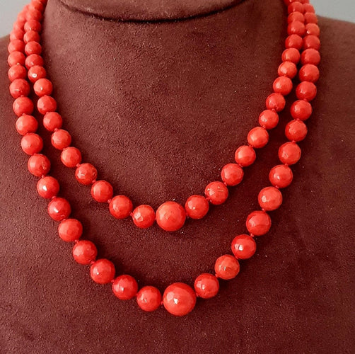 Collier Collier 2 rangs corail sarde facetté en chute 58 Facettes C