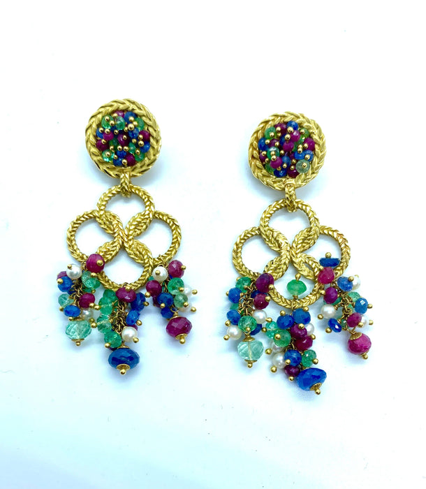 Boucles d'oreilles Boucles d'oreilles pendantes Rubis Saphirs Emeraudes Perles 58 Facettes