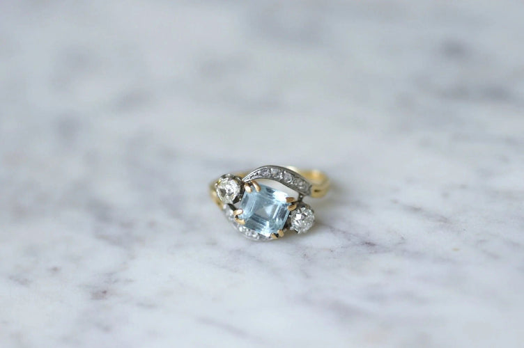 Bague Bague Toi & Moi diamants et aigue marine 58 Facettes