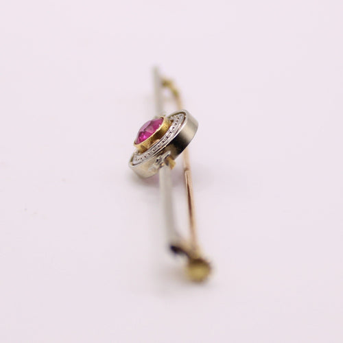 Broche Broche Arte Déco en 2 ors, rubis synthétique sur tête ronde 58 Facettes