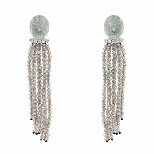 Boucles d'oreilles Boucles d'oreilles aigue-marines gravées diamants et labradorites 58 Facettes 22-195