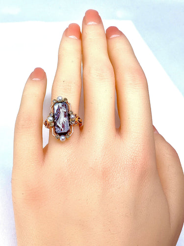Bague 51 Bague camée sur agate perles fines diamants 58 Facettes AB263