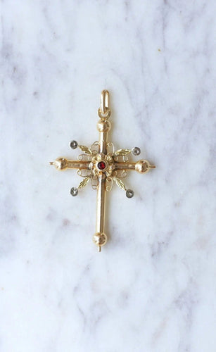 Pendentif Croix de Savoie ancienne deux ors 58 Facettes