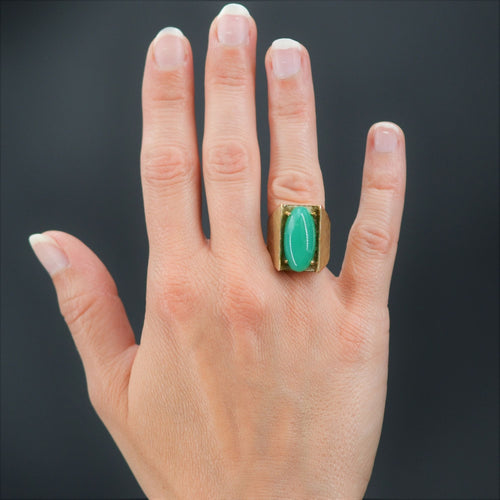 Bague 55 Chevalière chysoprase et or brossé 58 Facettes 22-282