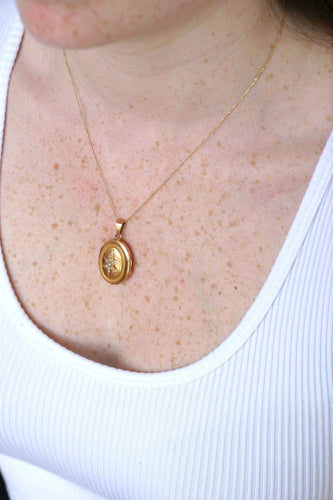 Pendentif Médaillon étoile porte-photo or et perles 58 Facettes