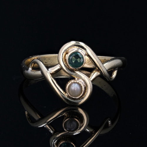 Bague 52 Bague toi et moi émeraude perle ancienne 58 Facettes 15-031