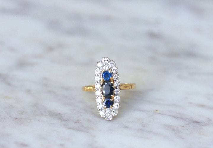 Bague Bague Marquise Vintage diamants et saphirs 58 Facettes