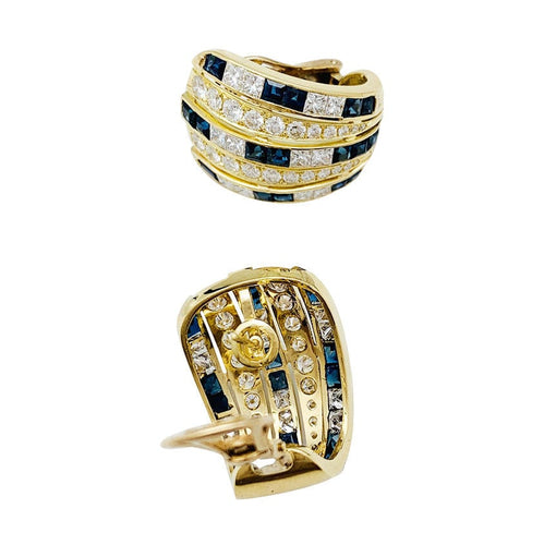 Boucles d'oreilles Boucles d'oreilles en or jaune, diamants et saphirs. 58 Facettes 31036