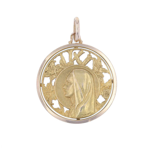 Pendentif Médaille Vierge auréolée ajourée en or rose 58 Facettes 17-024A