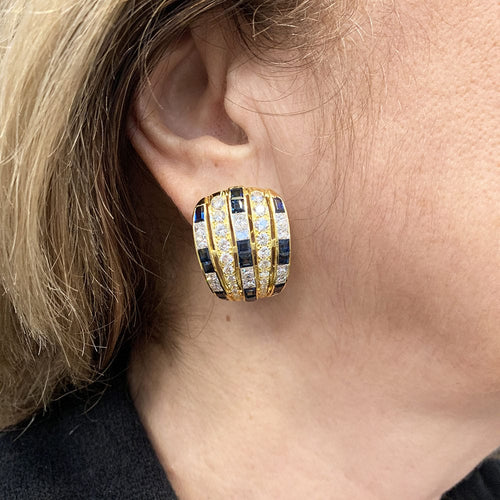 Boucles d'oreilles Boucles d'oreilles en or jaune, diamants et saphirs. 58 Facettes 31036