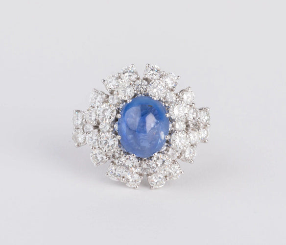 Bague Bague cocktail en diamants et saphir cabochon 58 Facettes