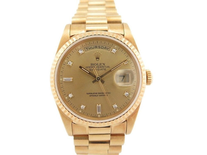 Montre montre ROLEX 18238 oyster perpetual president 36 mm or 18k et diamants 58 Facettes 242174