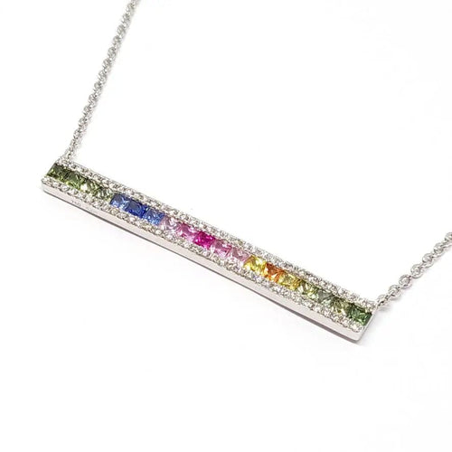 Collier Collier barrette saphirs multicolores diamants or blanc 58 Facettes