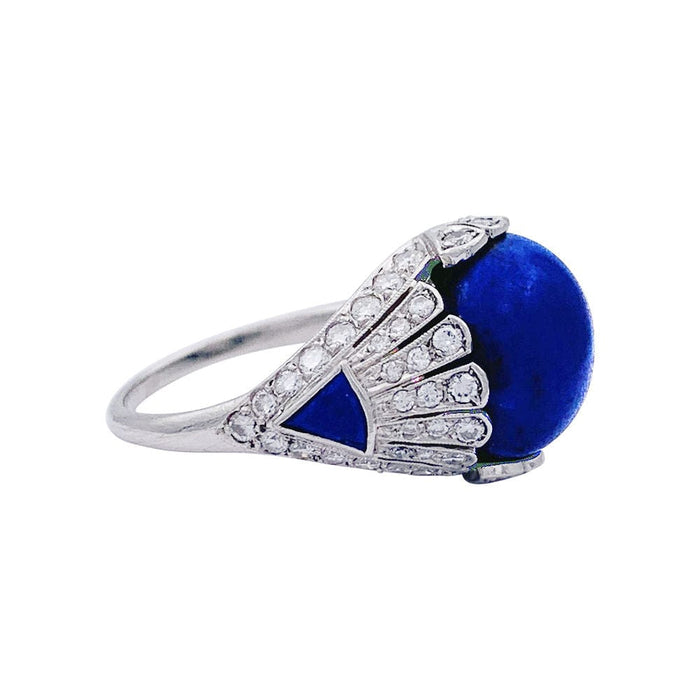 Bague 55 Bague ancienne, platine, lapis lazuli et diamants. 58 Facettes 33086