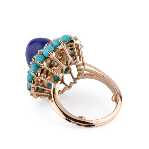 Bague Bague cocktail Boucheron Or jaune, Lapis Lazuli, Turquoises & Diamants 58 Facettes 1