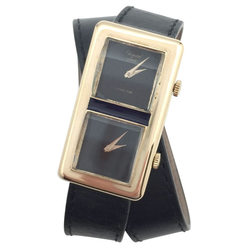 Montre Montre Chopard "Dualtime" en or jaune sur cuir. 58 Facettes 27257