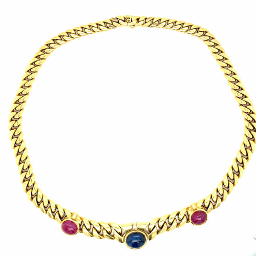 Collier Bulgari 1970' Collier à maillons gourmette en diamant rubis et saphir 58 Facettes