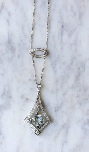 Collier Collier Art Déco Aigue-Marine et diamants 58 Facettes
