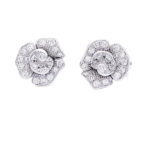 Boucles d'oreilles Boucles d'oreilles, "Fleurs", or blanc, diamants. 58 Facettes 33050