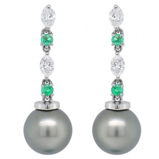 Boucles d'oreilles Boucles d'oreilles diamants émeraudes navettes perle 58 Facettes 661D00020