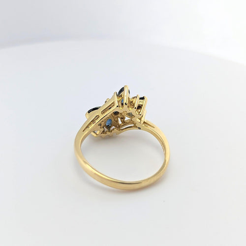 Bague Bague motifs floraux en or jaune diamants et saphirs 58 Facettes 24959