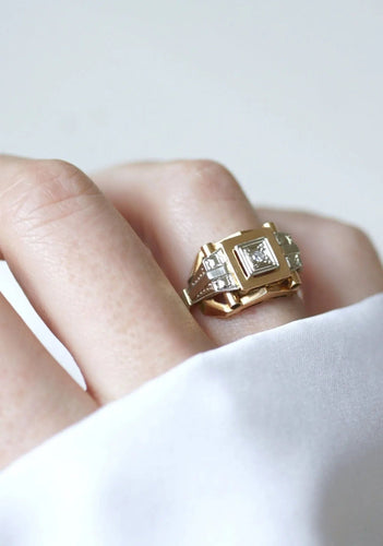 Bague 54 Bague Tank Art Déco deux ors diamant 58 Facettes