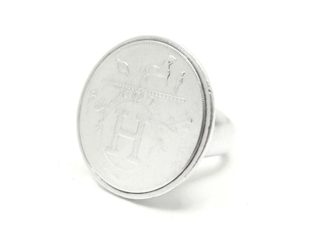 Bague 53 rare bague HERMES ex libris logo taille 53 en argent massif 925 29gr 58 Facettes 251496
