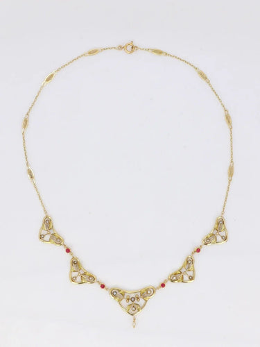 Collier Collier draperie Art Nouveau perles fines pierres roses 58 Facettes 892