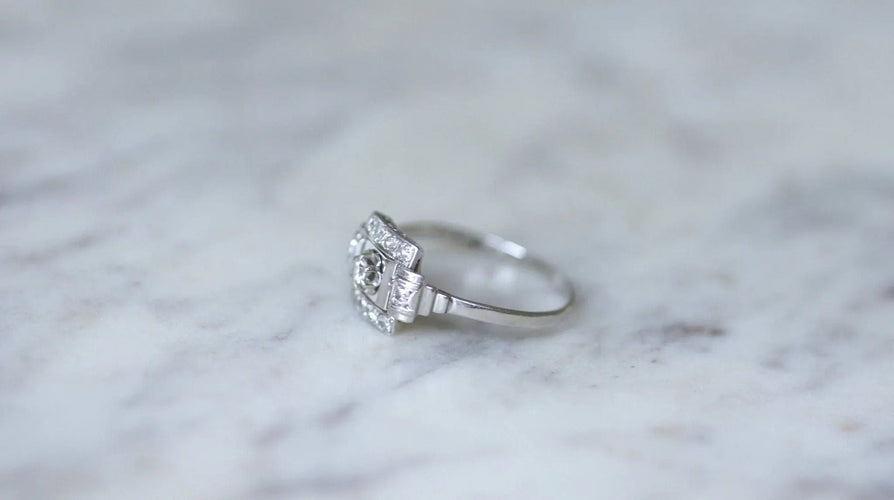 Bague 58 Bague Art Déco carrée Or blanc Platine Diamants 58 Facettes