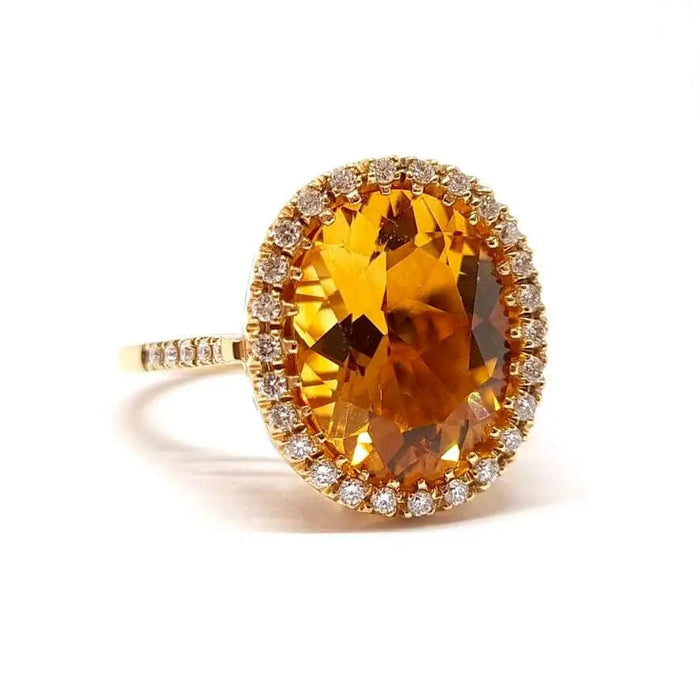 Bague Bague cocktail citrine ovale diamants or jaune 58 Facettes