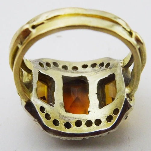 Bague Bague vintage citrines et diamants en or et argent 58 Facettes