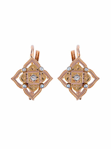 Boucles d'oreilles Dormeuses d'époque Napoléon III Perles et Diamants 58 Facettes