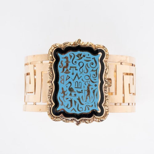 Bracelet Bracelet manchette Hiéroglyphes émaillés Or jaune 58 Facettes