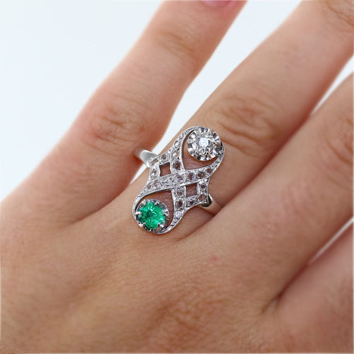Bague Bague Duo émeraude et diamants 58 Facettes