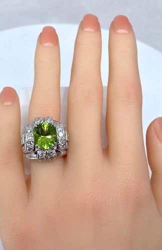 Bague 51 Bague Art Déco Platine diamants et péridot 58 Facettes