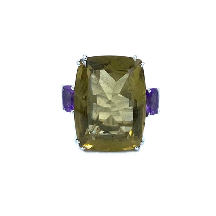 Bague Antonini. Bague or blanc quartz, améthystes et diamants 58 Facettes