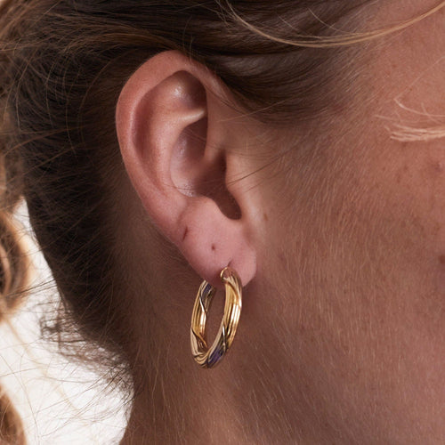 Boucles d'oreilles Créoles 2 ors torsadées striées 58 Facettes