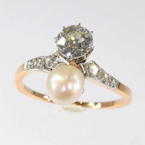 Bague 58 Bague Toi & Moi diamants et perle 58 Facettes 22327-0067