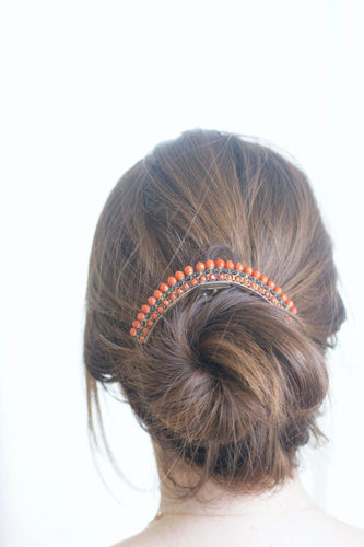 Accessoire Peigne à cheveux, diadème ancien, en corne et corail, sur argent vermeillé 58 Facettes