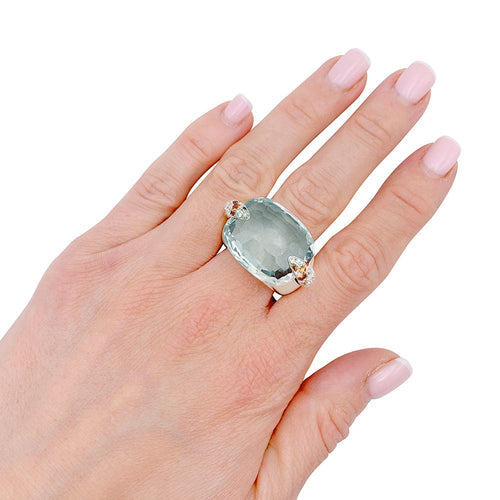 Bague 54 Bague Pomellato, "Pin Up", or rose, prasiolite, diamants, grenats. 58 Facettes 32559