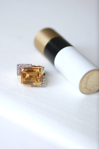 Bague Bague Tank citrine & diamants sur or rose 58 Facettes