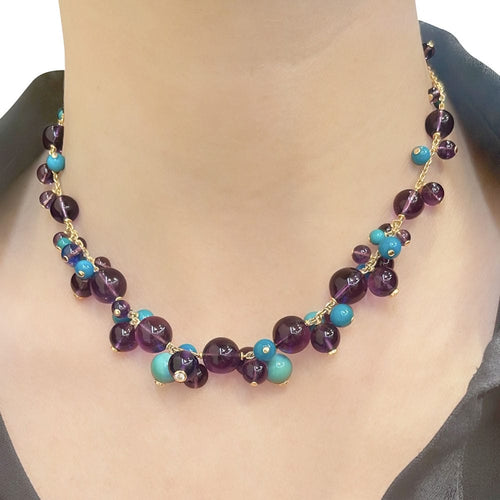 Collier Collier Cartier, "Les Délices de Goa", or rose, améthystes, turquoises et diamants. 58 Facettes 32359