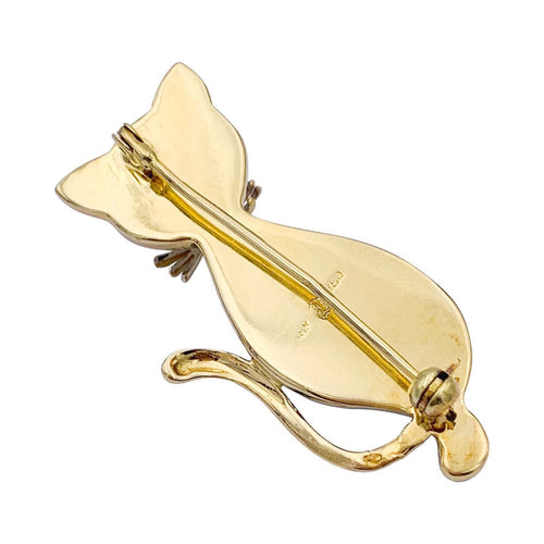 Broche Broche "Chat", or jaune, nacre, onyx, diamants. 58 Facettes 32695