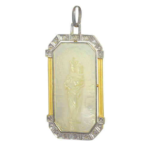 Pendentif Médaille Art Déco Diamants Vierge Marie et l'enfant Jésus 58 Facettes 23191-0435
