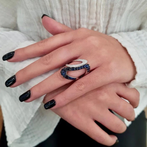 Bague Bague cocktail saphirs diamants or blanc 58 Facettes