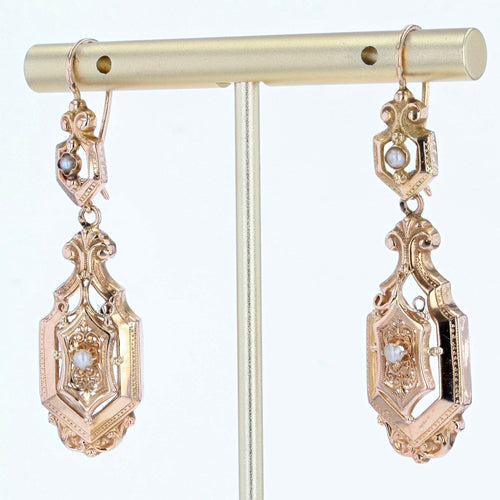 Boucles d'oreilles Boucles d'oreilles or rose perles fines pendantes 58 Facettes 21-368