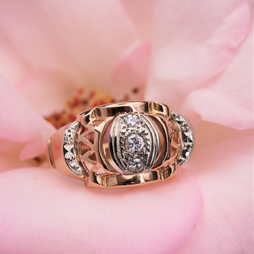 Bague 53 Bague vintage ajourée or rose diamants 58 Facettes 15-399B