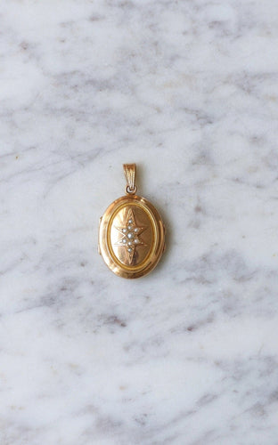 Pendentif Médaillon étoile porte-photo or et perles 58 Facettes